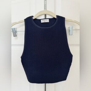Babaton Dark Blue Ribbed Tank Top Cropped
